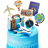 24 Pcs Travel Cake Topper Decorations Let The Adventure Begin Travel Theme Cupcake Toppers Mini Suitcase Airplane Cameras Miniature Compass For Birthday Baby Shower Travel Theme Party Decorations