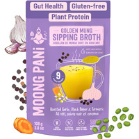 Moong Pani Vegetable Broth Powder, Natural Veggie Soup Lower Sodium (Roasted Garlic & Turmeric) Keto Friendly, Vegan, High Fiber & Protein, Intermittent Fasting, Plan-Based Mung Bean, 9 Servings