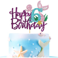 Roadsea Mermaid Happy 6Th Brithday Cake Topper - Under The Sea Theme Girl Kid Six Birthday Cake Supplies/Ocean World 6Th Mermaid Birthday Party Decoration - Purple Glitter (6Th)