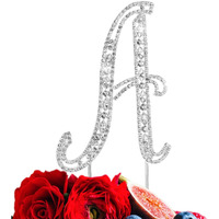 Lingpar Letter A Cake Topper Rhinestone Crystal Silver Letter For Wedding Or Anniversary Birthday Party Decoration Supplies