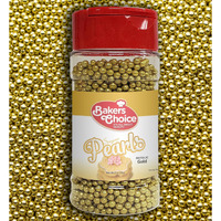 Bakers Choice Edible Pearls - Pearl Sprinkles - Metallic Gold Sugar Pearls - Dairy Free - Kosher - 3 Oz.
