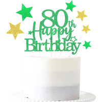 Glittery 80Th Happy Birthday Cake Topper With Star,Personalised 80 Birthday Cake Toppers Party Decorations Party Supplies For Boys Girls Green Gold