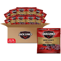 Jack Link's Beef Jerky, Original, Multipack Bags - Flavorful Meat Snacks For Lunches, Ready To Eat, Individual Packs - 7G Of Protein, Made With 100% Beef - 0.625 Oz (Pack Of 20)