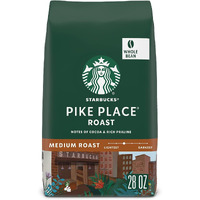 Starbucks Whole Bean Coffee, Medium Roast Coffee, Pike Place Roast, 100% Arabica, 1 Bag (28 Oz)