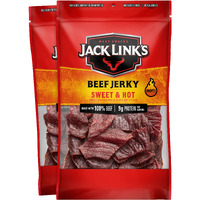 Jack Link's Beef Jerky, Sweet & Hot - Spicy Everyday Snack, 9G Of Protein And 80 Calories, Made With 100% Beef - 96% Fat Free, No Added Msg** - 9 Oz. (Pack Of 2)