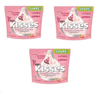 Hershey's Kisses Strawberry Ice Cream Cone Candy Share Bag Limited Summertime Edition (9 Oz), Pack Of 3