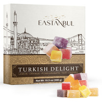 Eastanbul Turkish Delight Candy 10.5Oz, 4 Flavors Pomegranate, Orange, Tart Cherry, & Lemon Turkish Delights Assorted, Foreign Candy Of Turkish Lokum, Turkish Delight Plain, International Candy Box, Mother's Day Gift