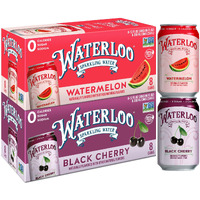 Waterloo Sparkling Water Two-Flavor Pack, 12 Fl Oz Cans, Pack Of 16, 8 X Black Cherry, 8 X Watermelon | Zero Calories | Zero Sugar Or Artificial Sweeteners | Zero Sodium