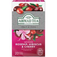 Ahmad Tea Rosehip & Cherry Infusion, 20-Count Tea Bags, Rosehip, Hibiscus & Cherry , 1.4 Oz, (Pack Of 6)