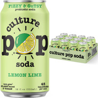 Culture Pop Soda Sparkling Probiotic Drink, Vegan Soda For Gut Health, Non-Gmo, Gf, No Added Sugar, 12 Pack, 12 Fl Oz Cans, Lemon Lime