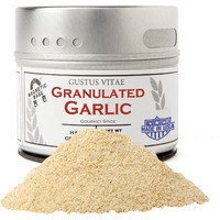 Granulated Garlic - Non Gmo - Hand-Packed In Magnetic Tins - Sustainably Sourced - Grown In Usa - All Natural - Not Irradiated - Crafted By Gustus Vitae - 2.2 Oz Net Weight