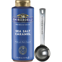 By The Cup Ghirardelli Sea Salt Caramel Sauce, 16 Ounce Squeeze Bottle With Ghirardelli Stamped Barista Spoon