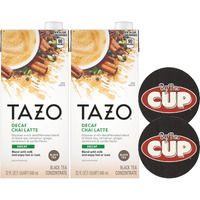 Tazo Decaffeinated Chai Latte Black Tea Concentrate (Pack Of 2), 32 Oz With By The Cup Coasters