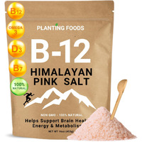 Planting Foods Organic Himalayan Pink Salt + Vitamin B12 | Fine Grain 16Oz (1Lb) | Organic Pure, Vegan & Unrefined | Nutrient & Mineral Dense | Table & Cooking Salt | Healthy Meal Booster (1 Pound Bag)