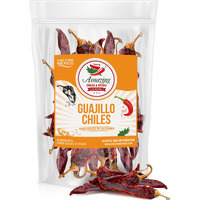 Guajillo Chiles Peppers Dried Whole 8 Oz - Natural And Premium. Great For Mexican Recipes Like Mole, Tamales, Salsa, Meats. Mild To Medium Heat, Complex Fruity Flavor. Resealable Bag