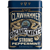 Clawhammer Organic Mints Strong Peppermint | Organic Cane Sugar, Natural Flavors, No Artificial Colors Or Sweeteners | Kosher Certified, Vegan, Gluten Free | Aspartame & Xylitol Free | 30 Count Tin (Pack Of 12)