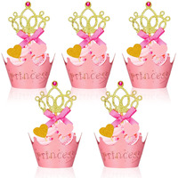 72 Pieces Glittery Princess Cupcake Toppers Crown Cupcake Wrapper Holder Pink Gold Crown Tiara Cupcake Pick Glitter Heart Cupcake Topper Baby Shower Cupcake Decoration For Birthday Wedding Party Decor