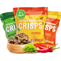 The Daily Good Shiitake Mushroom Crisps - 3-Pack Mushroom Chips, Gluten-Free Mushroom Snack, Non-Gmo, Original, Wasabi, And Mexican Chili Flavors, Vegan Food,Vegan Chips, Vegan Snacks,0.2 Lbs