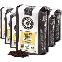 Charleston Coffee Roasters | Specialty Organic Whole Bean Coffee | Hand Picked, Premium Slow Roast | (Breakfast Blend, Medium Roast) 12Oz, 6 Pack