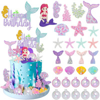 Lukinuo Mermaid Cake Toppers For Girl 30Pcs Little Mermaid Figurine Under The Sea Ocean Cake Decor Seaweed Bubble Starfish Shell Mermaid Tail Cupcake Picks For Mermaid Princess Birthday Baby Shower