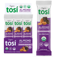 Tosi Dark Chocolate Almond Protein Bars, Plant Based With Nuts, Gluten-Free Crunchy Snacks, Vegan, Organic, Flax & Chia Seeds, Soy-Free, Omega 3S, 6G Protein, 1 Oz, 12-Pack