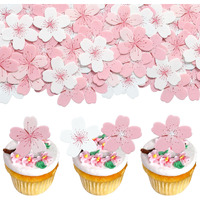 Gyufise 60Pcs Edible Flowers Cherry Blossoms Cake Decorations Rice Paper Wafer Paper Cake Cupcake Topper Birthday Party Food Decorations Supplies