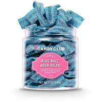 Candy Club Gourmet Gummy Blue Razz Sour Belts, Vegan, Sweet And Chewy Fruit Strips For Gifts, Parties, Snacks, Candy Buffets, Etc. - 5Oz Jar