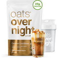 Oats Overnight - Caramel Cold Brew - Vegan, 20G Protein, High Fiber Breakfast Shake 65Mg Caffeine - Gluten Free, Non Gmo Oatmeal (2.6 Oz Per Meal) (8 Pack + Blenderbottle)