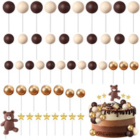 51 Pcs Bear Balls Cake Topper Mini Balloon Cake Topper Colorful Foam Pearl Ball Star Shaped Cake Toppers For Birthday Party Wedding Anniversary Cake Decorations(Coffee, Khaki, Gold)