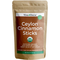 Viva Doria Organic Ceylon Cinnamon Sticks, 5'' Cut, Alba Grade, True Cinnamon, 8 Oz, | 35-40 Sticks | 100% Raw From Sri Lanka