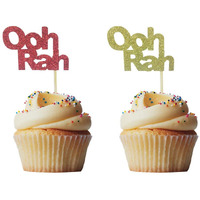 Morndew 24 Pcs Glitter O O H R A H Cupcake Toppers For Themed Party Wedding Party Birthday Party Decorations