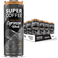 Super Coffee Espresso, Iced Keto Coffee (0G Added Sugar, 10 Calories) [Triple Shot Black] 11 Fl Oz, 12 Pack | Iced Coffee, Cold Brew, Coffee Drinks, Smart Coffee - Soyfree Glutenfree