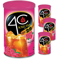 4C Powdered Drink Mix Cannisters, Raspberry Tea 3 Pack, 28 Quarts, Family Sized Cannister, Thirst Quenching & Refreshing Flavors