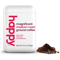 Happy Coffee Medium Roast Ground Coffee, 12 Oz., Notes Of Berries & Optimism, Recyclable Container, Grown & Harvested In Brazil & Colombia, Ra  Z Sustainability Verified