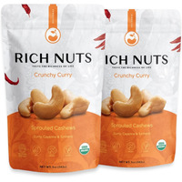 Rich Nuts Crunchy Curry Gourmet Sprouted Cashews | Vegan, Paleo, Keto | Curry Powder, Cayenne Pepper, Turmeric And Sea Salt | Non-Roasted, Dehyrdated, Germinated, Raw And Whole | 5 Oz Bag (2 Pack)