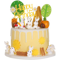 24 Pcs Bunny Cake Topper Set Rabbit Cake Decorations Rabbit Figurines Carrot Cake Decorations Rabbit Cake Topper Happy Bunny Birthday Cake Topper For Kids Diy Birthday Party Rabbit Garden Decor