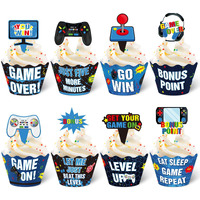 Nuenen 96 Pcs Video Game Cupcake Decoration Game Themed Cupcake Toppers And Wrappers Gamer Birthday Cupcake Picks Game On Cupcake Wrappers Level Up Cupcake Decor For Gaming Party Supplies (Blue)