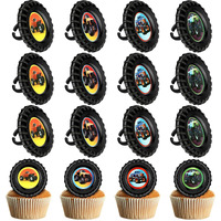 48 Pieces Truck Cupcake Rings Monster Truck Cupcake Toppers Rings Colorful Trucks Birthday Cupcake Decorations For Race Car Party Supplies, 4 Styles