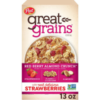 Great Grains Red Berry Almond Crunch Cereal, Strawberry Cereal With Granola Clusters And Sliced Almonds, Non-Gmo Project Verified, 13 Oz Box