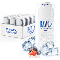 Bawls Guarana Zero, Bawls Guarana Drink, Guarana Soda, Guarana Fueled Soda For Energy, High Energy Caffeinated Drink, 16Oz 12 Pack Cans