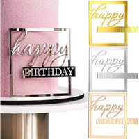 Mirror Acrylic Happy Birthday Cake Toppers Happy Birthday Cupcake Topper Hollow Frame Side Cake Topper Cake Decorations Cake Inserts Cake Decor Happy Birthday Decorations Cake Decorating Supplies,3Pcs