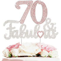 Laskyer 70 & Fabulous Silver Pink Rhinestone Cake Topper - Happy 70Th Birthday Cheers To Seventy Years Old Bday Party Metal Sparkly Food Centerpieces Topper Decorations Keepsake.