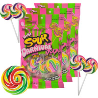 Mini Carnival Lollipop Packs, Shareable Individually Wrapped Traditional Multi Colored Swirl Pops, 7 Lollipops Per Bag, 3 Pack (Sour)