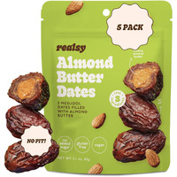 Realsy Pitted & Stuffed Medjool Dates, Organic Dates With No Sugar Added, Gluten-Free, Vegan, Good Source Of Fiber, Low Glycemic Index, All Natural Healthy Snack (Almond Butter 5 Pack)