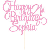 Happy Birthday Cake Topper Personalized Cake Topper Birthday Decoration With Any Age & Name 11 Colors Double-Sided Glitter Cake Topper Gifts For 13Th 16Th 18Th 21St 30Th 50Th 60Th (Baby Pink)