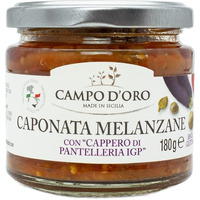 Sicilian Eggplant Caponata, Glass, Jar 6.3 Oz. Sicilian Recipe For Antipasto, Appetizer, Side Dish Or Pasta With Eggplant, Tomato, Onion, Celery, Olives And Capers. 100% Made In Italy, Campo D'Oro