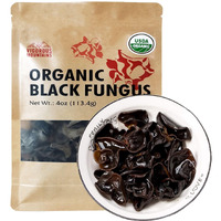 Vigorous Mountains Organic Dried Edible Black Fungus Wood Ear Mushrooms Auricularia Auricula-Judae For Cooking (4Oz)