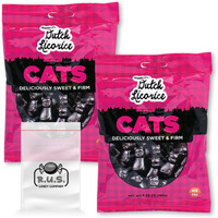 Gustaf's Dutch Licorice Cats, 2 Pack - 5.29 Oz Each | Authentic Dutch Candy | Imported Licorice Treats - Bundle Comes With Rus Candy Company Travel Size Bags (Cats)