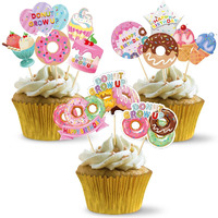 48Pcs Donut Birthday Party Supplies Donut Grow Up Cupcake Toppers, Donut Theme Party Cake Decorations, Doughnut Happy Birthday Cupcake Decor For Baby Girl