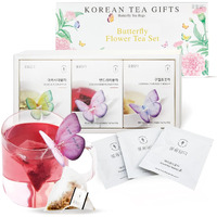 Kkokdam Tea Korean Gifts - Butterfly Tea Bags, Pink Tea Variety Pack - Tea Bag Sampler, Unique Tea Gifts, Fancy Tea Bags, Korean Teas, Korean Gift Set, Korean Gift Box, Tea Gift Set - 3 Flavors